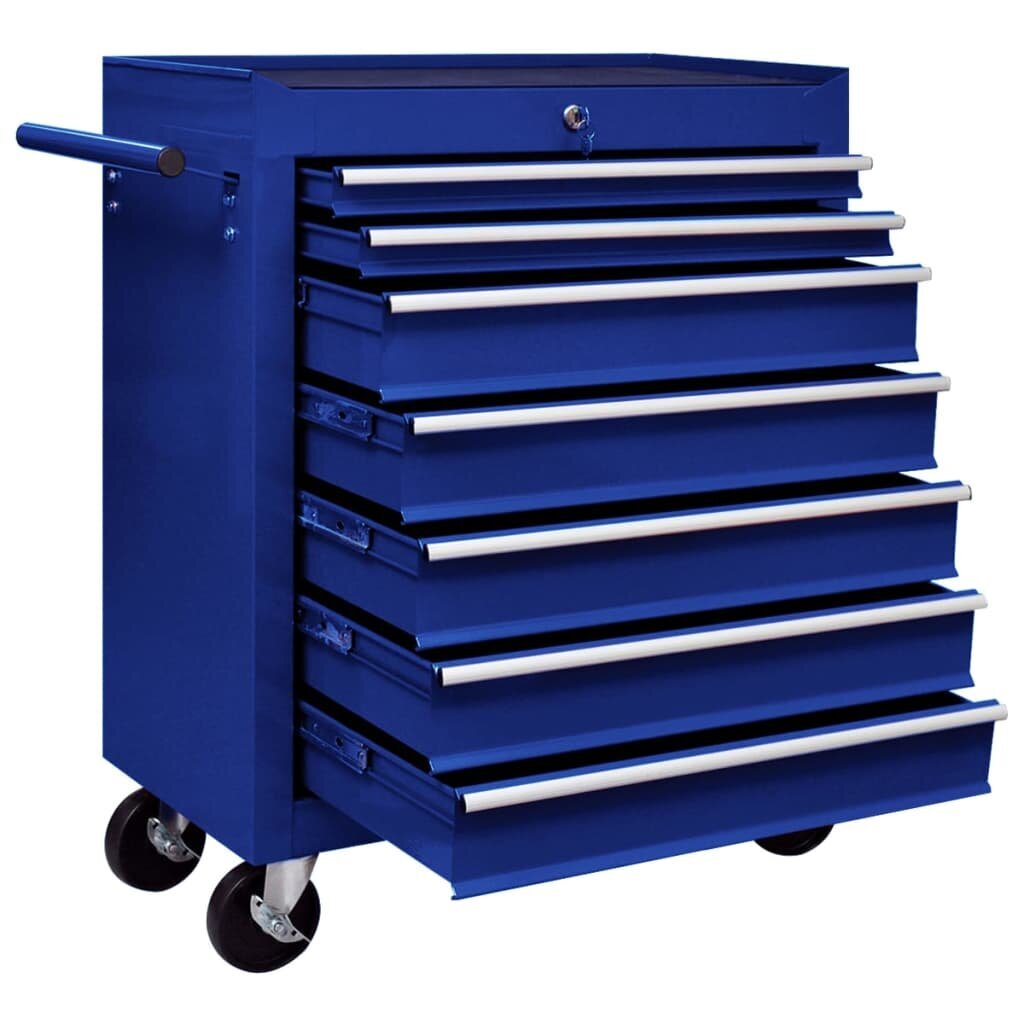 Dirbtuvės įrankių vežimėlis, mėlynas, 7 stalčiai цена и информация | Įrankių dėžės, laikikliai | pigu.lt