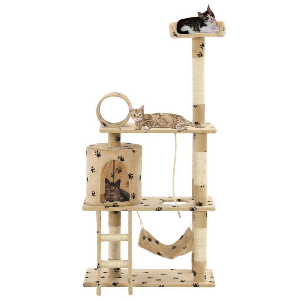 Draskyklė katėms su stovais iš sizalio, 140cm, smėlio spalvos pėdutėmis kaina ir informacija | Draskyklės | pigu.lt