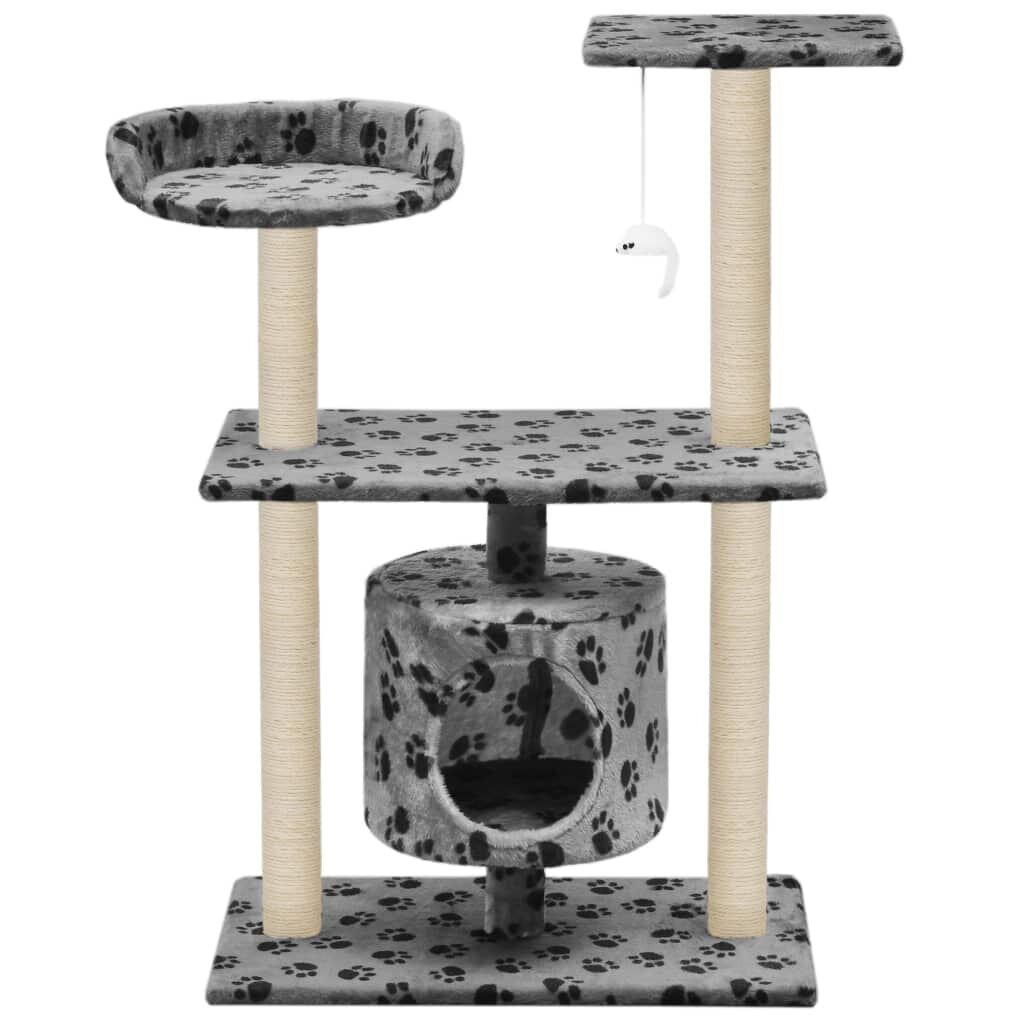Draskyklė katėms su stovu iš sizalio, 95cm, pilkos spalvos pėdutėmis kaina ir informacija | Draskyklės | pigu.lt
