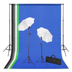 Fotostudijos komplektas su fonais, šviestuvais ir skėčiais kaina ir informacija | Fotografijos apšvietimo įranga | pigu.lt