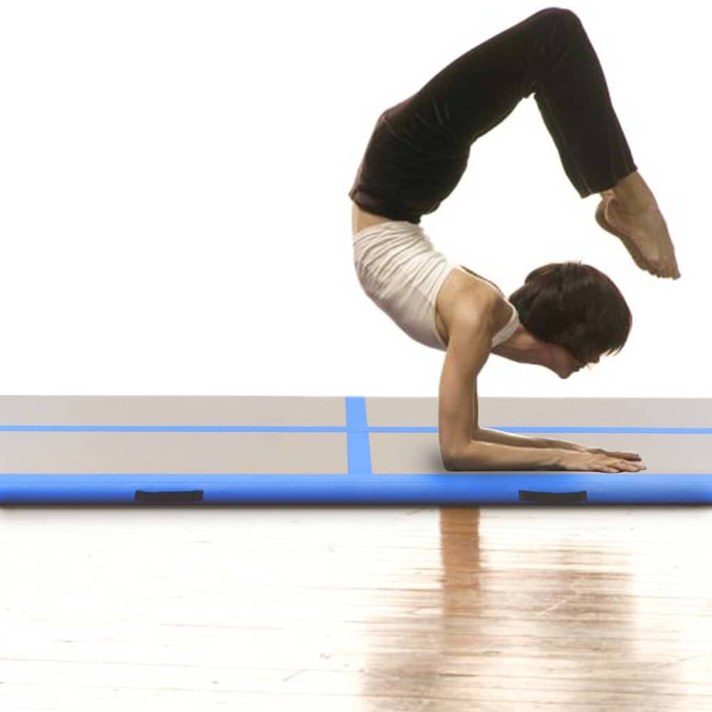 Pripučiamas gimnastikos kilimėlis su pompa, mėlynos spalvos, 600x100x10cm, pvc kaina ir informacija | Kilimėliai sportui | pigu.lt