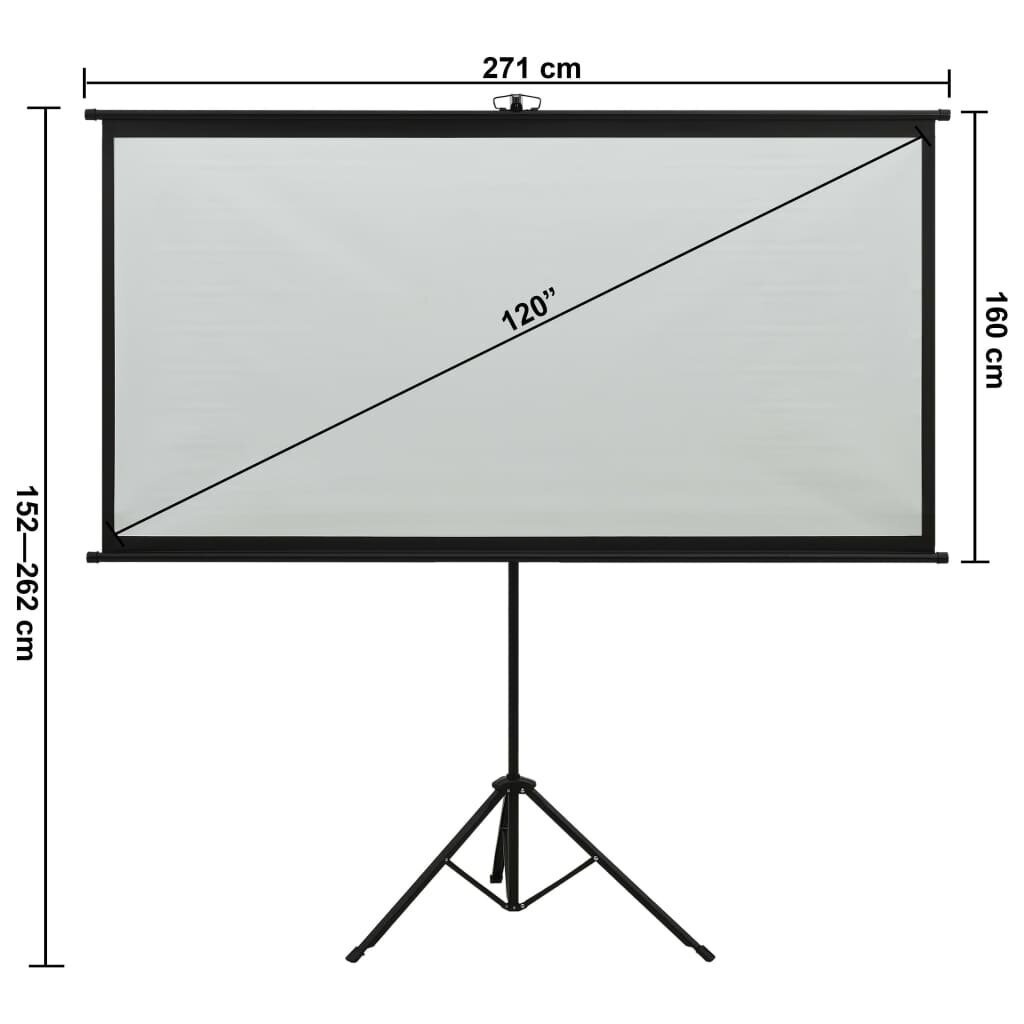 Projektoriaus ekranas su trikoju, 120", 16:9 kaina ir informacija | Projektorių ekranai | pigu.lt