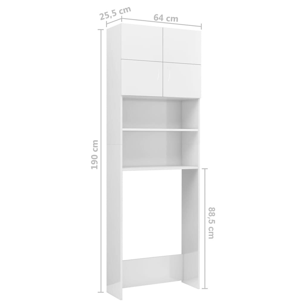 Skalbimo mašinos spintelė vidaXL, 64x25,5x190 cm, balta цена и информация | Vonios spintelės | pigu.lt