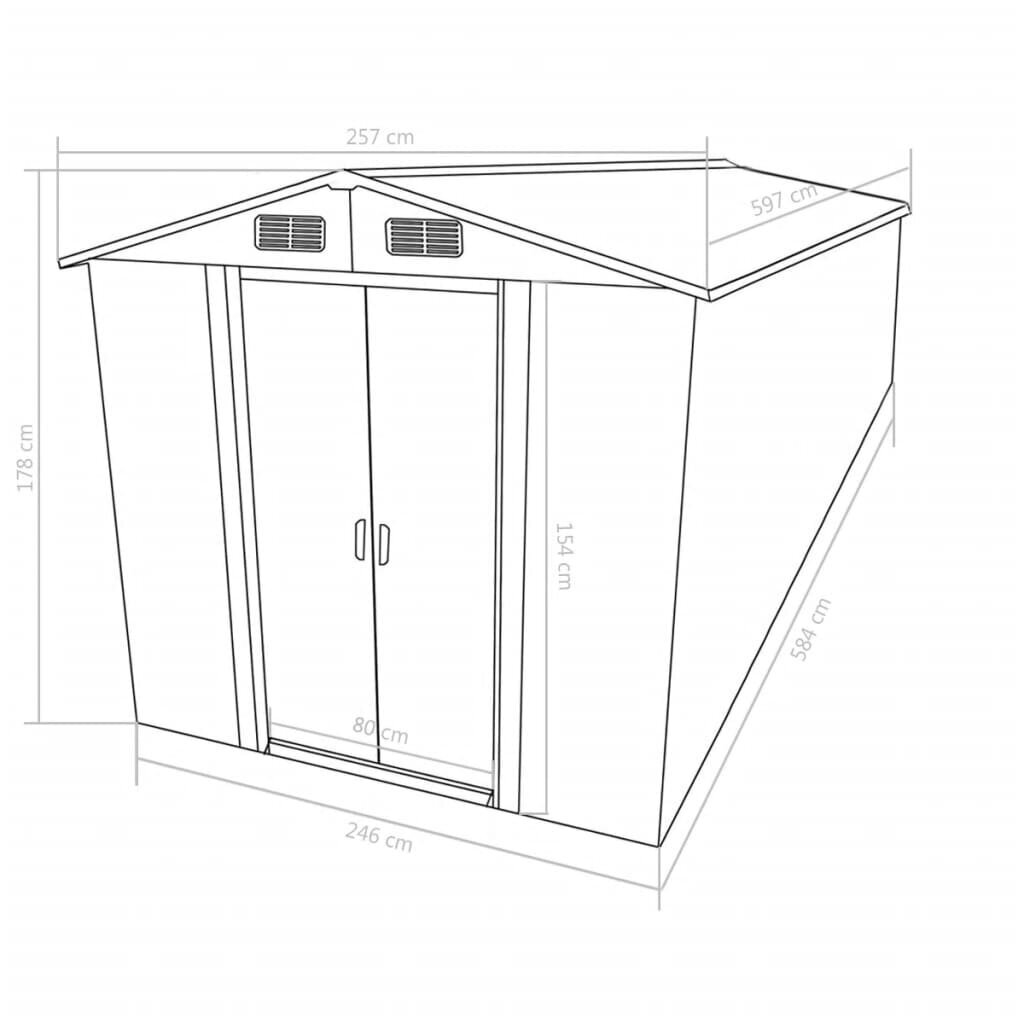 vidaXL Sodo pašiūrė, 257x580x181cm, antracito spalva, metalas kaina ir informacija | Sodo nameliai, malkinės, pastogės | pigu.lt