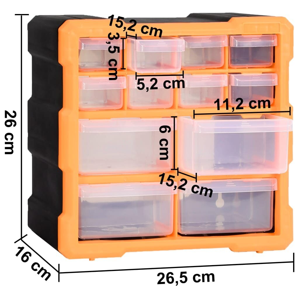 Stelažai su 12 stalčių, 2vnt., 26,5x16x26cm kaina ir informacija | Įrankių dėžės, laikikliai | pigu.lt