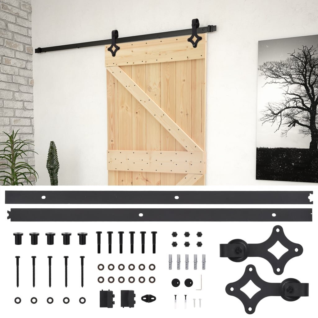 Stumdomos durys su įrangos rinkiniu, 90x210cm, pušies masyvas kaina ir informacija | Vidaus durys | pigu.lt