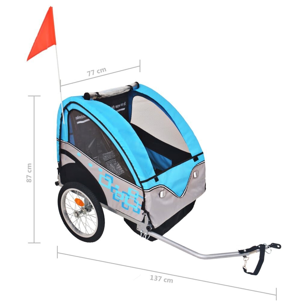Vaikiška dviračio priekaba, pilka ir mėlyna, 30 kg kaina ir informacija | Dviračių priekabos, vėžimėliai | pigu.lt