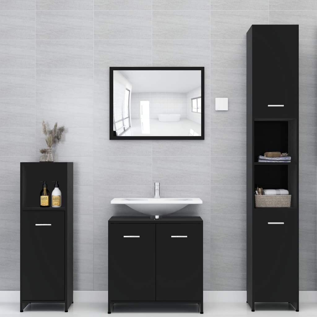Vonios kambario spintelė, 30x30x183,5 cm, juoda kaina ir informacija | Vonios spintelės | pigu.lt