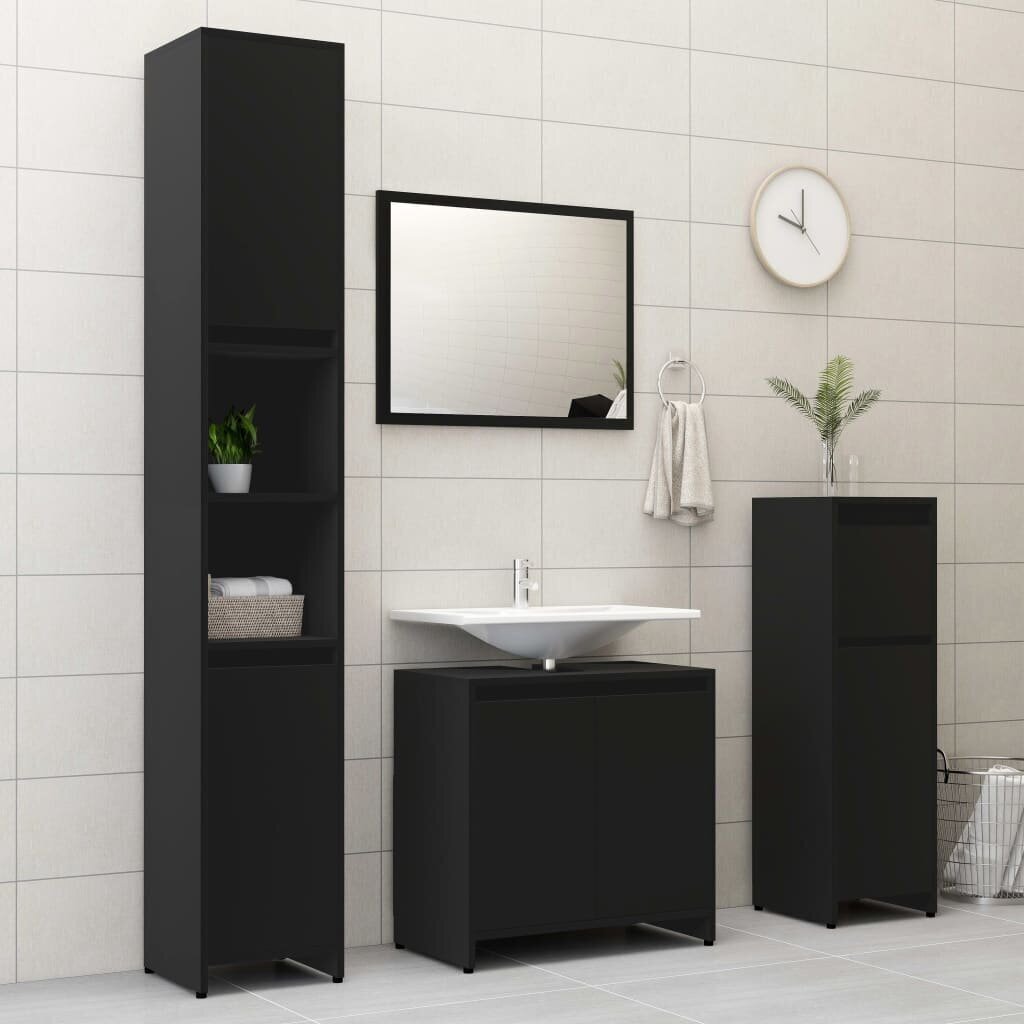 Vonios kambario spintelė, 30x30x95 cm, juoda kaina ir informacija | Vonios spintelės | pigu.lt