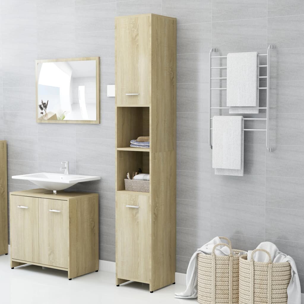 Vonios kambario spintelė, 30x30x183,5 cm, ruda kaina ir informacija | Vonios spintelės | pigu.lt