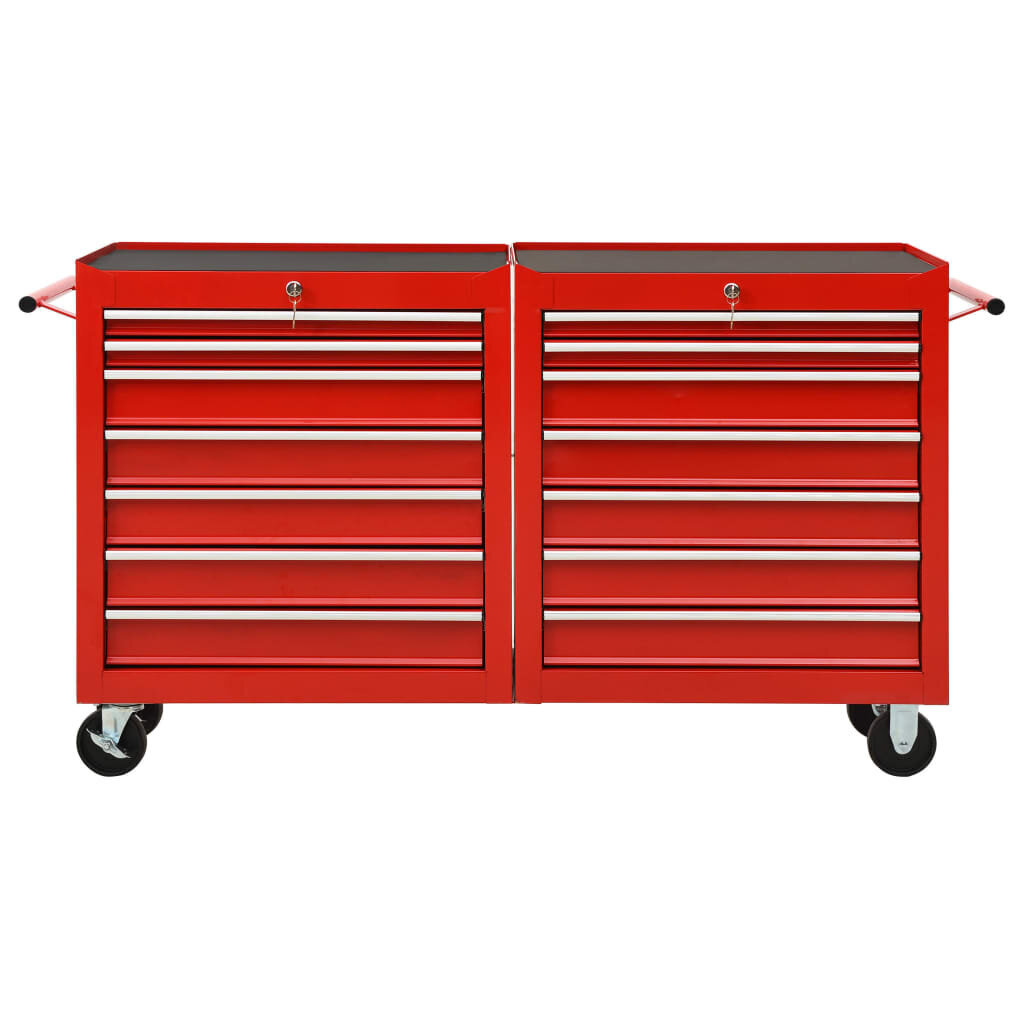 Įrankių vežimėlis su 14 stalčių, raudonas, plienas kaina ir informacija | Įrankių dėžės, laikikliai | pigu.lt