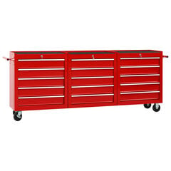 Įrankių vežimėlis su 15 stalčių, raudonas, plienas kaina ir informacija | Įrankių dėžės, laikikliai | pigu.lt