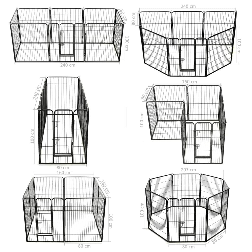 Šunų aptvaras, 8 dalių, plienas, 80x100cm, juodas kaina ir informacija | Transportavimo narvai, krepšiai | pigu.lt