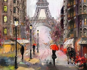 Tapybos pagal skaičius rinkinys 40x50 cm "Paris in the Rain" kaina ir informacija | Tapyba pagal skaičius | pigu.lt