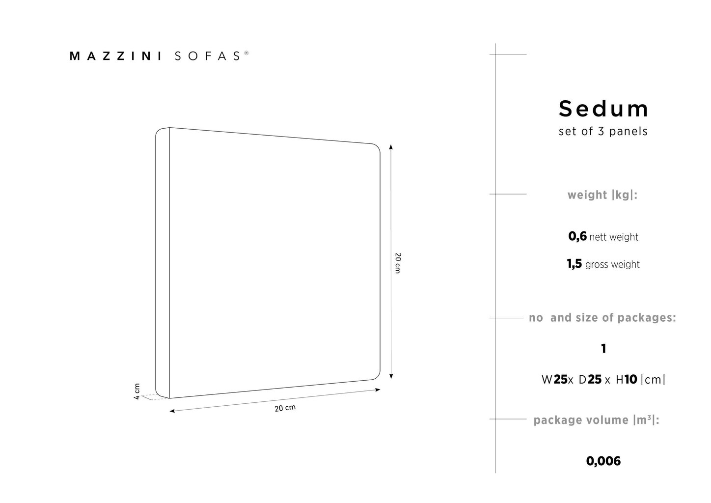 Minkštos sienų plokštės, 3 vnt., Mazzini Sofas Sedum R1, geltonos цена и информация | Minkštos sienų plokštės | pigu.lt