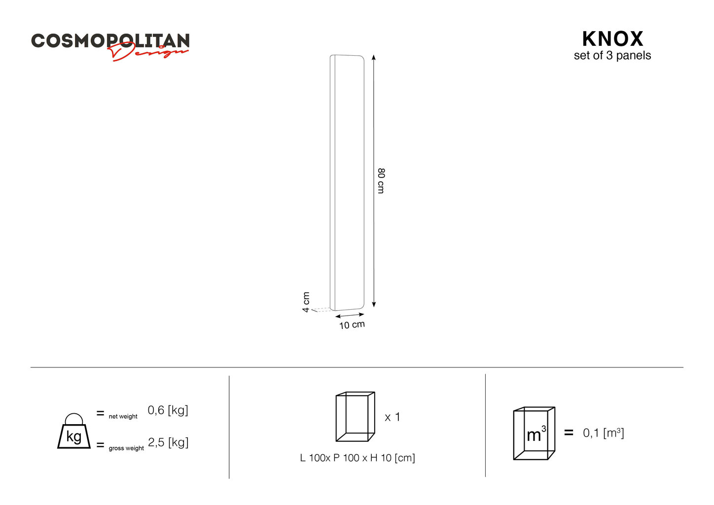 Minkštos sienų plokštės, 3 vnt., Cosmopolitan Design Knox R2, raudonos kaina ir informacija | Minkštos sienų plokštės | pigu.lt