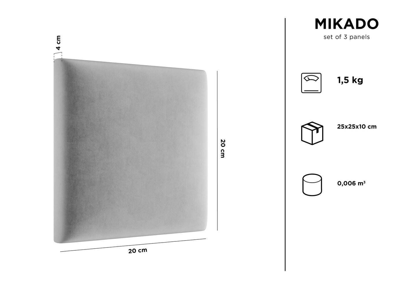 Minkštos sienų plokštės, 3 vnt., Kooko Home Mikado R5, šviesiai mėlynos kaina ir informacija | Minkštos sienų plokštės | pigu.lt