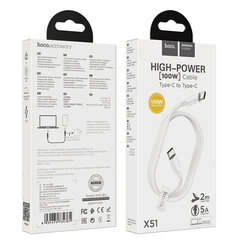 USB cable Hoco X51 c Type-C на Type-C 20V 5A 100W, 1.0 м белый цена и информация | Кабели для телефонов | pigu.lt