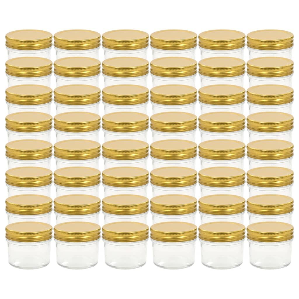 Stiklainiai uogienėms su auksiniais dangteliais, 48 vnt, 110 ml kaina ir informacija | Konservavimo indai ir  priedai | pigu.lt