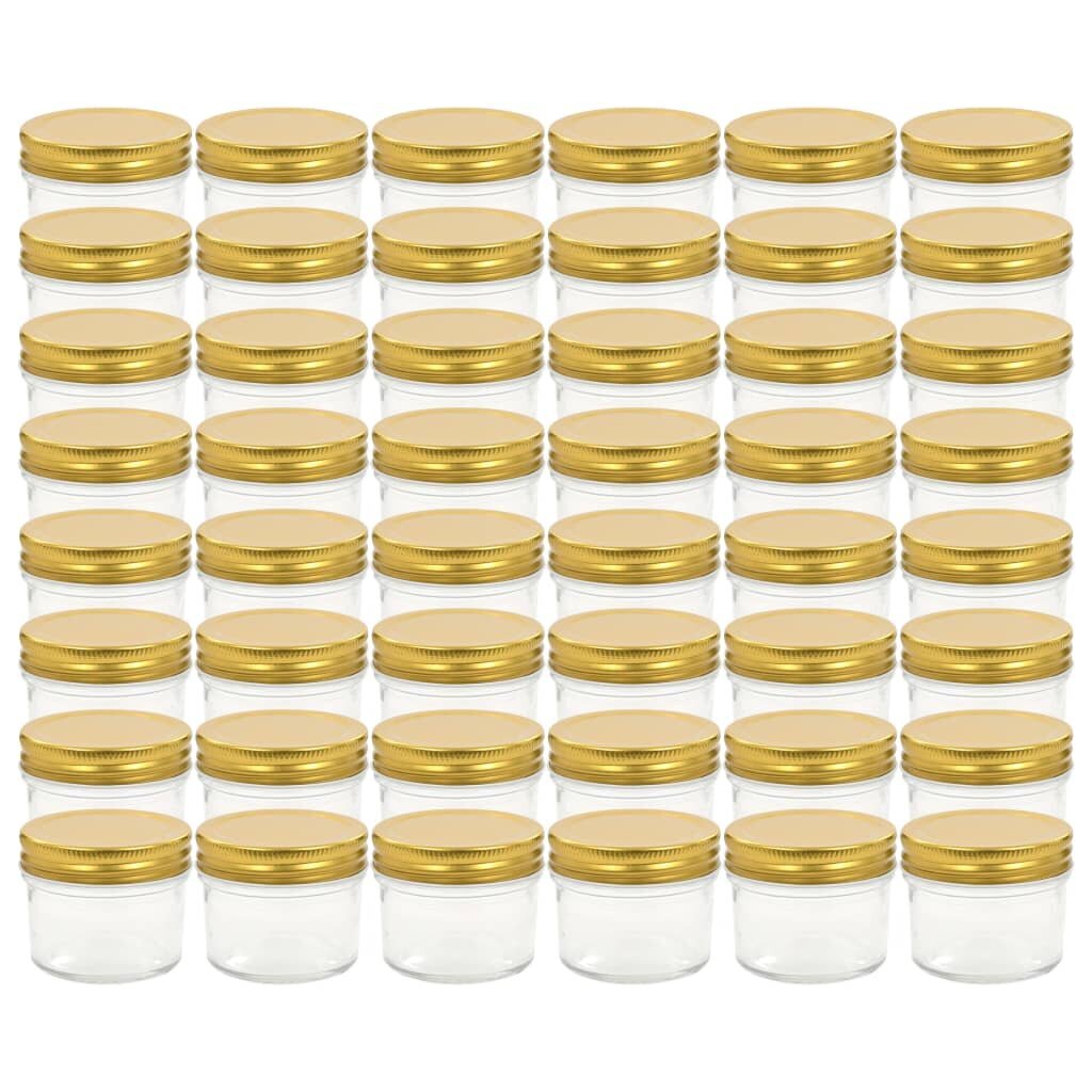 Stiklainiai uogienėms su auksiniais dangteliais, 48 vnt, 110 ml kaina ir informacija | Konservavimo indai ir  priedai | pigu.lt