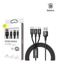 Kabelis Baseus Rapid Series 3in1 microUSB-Lightning-Type-C 3A 1.2m, juodas цена и информация | Laidai telefonams | pigu.lt