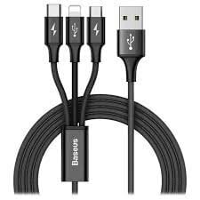 USB кабель Baseus Rapid Series 3in1 microUSB-Lightning-Type-C 3A 1.2M черный цена и информация | Кабели для телефонов | pigu.lt