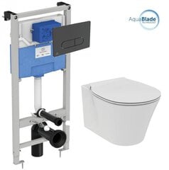 Pakabinamo WC komplektas su rėmu. Komplektą sudaro klozetas Ideal Standard Connect Air AquaBlade su lėtai nusileidžiančiu dangčiu ir Prosys 120M potinkine sistema bei juodos spalvos WC mygtuku. kaina ir informacija | Klozetai | pigu.lt