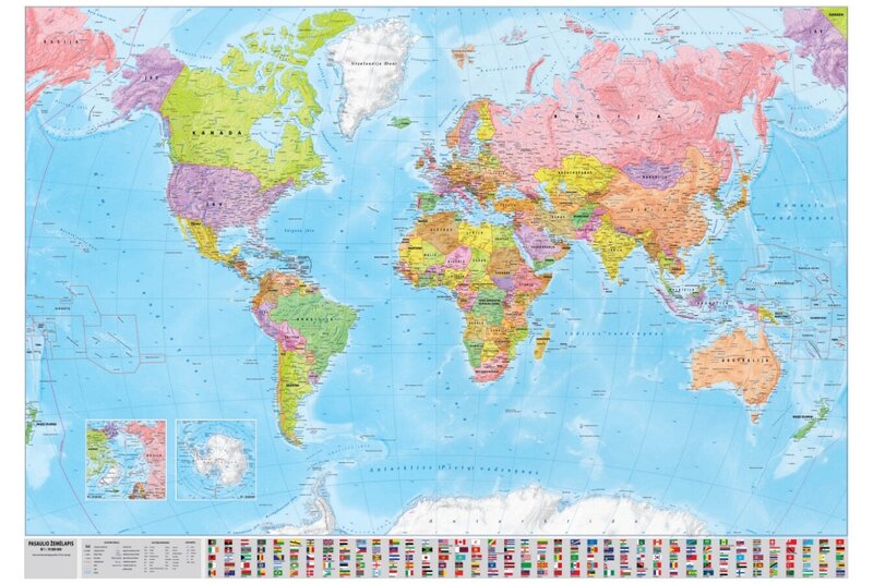 Pasaulio politinis sieninis žemėlapis M 1:29 mln., laminuotas kaina |  pigu.lt