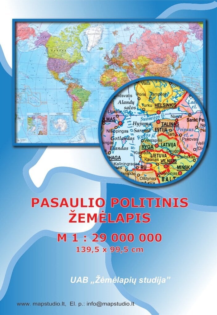 Pasaulio politinis sieninis žemėlapis M 1:29 mln., laminuotas kaina ir informacija | Žemėlapiai | pigu.lt