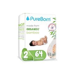 PureBorn органические подгузники из бамбукового волокна 2 (3-6kg) 64шт. цена и информация | Подгузники | pigu.lt