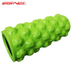 Валик для фитнеса - массажный ролик SportVida EVA (33 см длина / 13 см диаметр), зеленый цена и информация | Аксессуары для массажа | pigu.lt