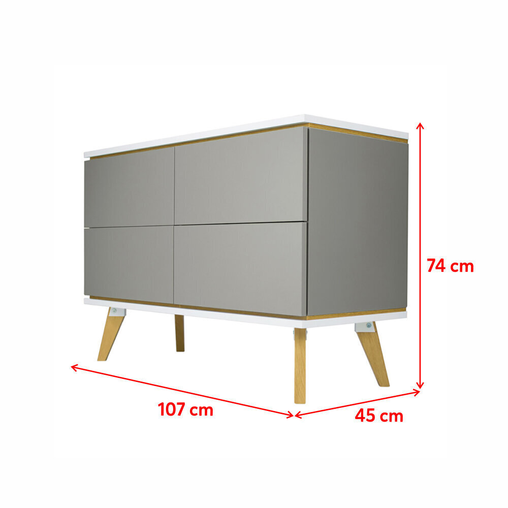 Komoda Selsey Damaro, 107 cm, pilka kaina ir informacija | Komodos | pigu.lt