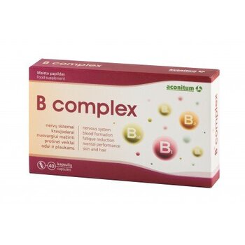 Maisto papildas B Complex, 40 kapsulių цена и информация | Витамины, пищевые добавки, препараты для хорошего самочувствия | pigu.lt
