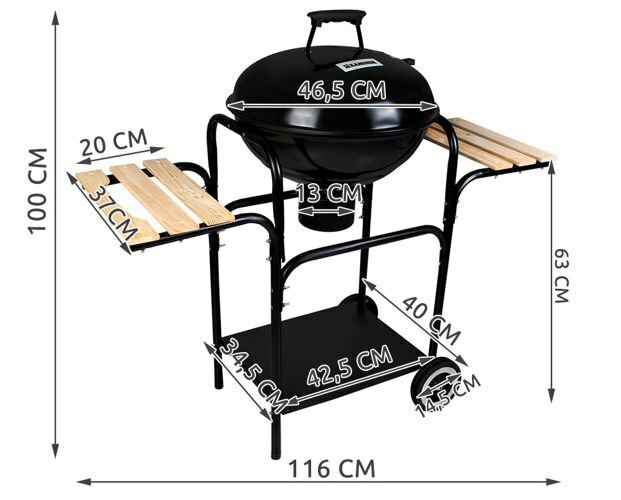 Sodo grilis Kaminer, 116x40x100cm, juodas kaina ir informacija | Kepsninės, griliai | pigu.lt