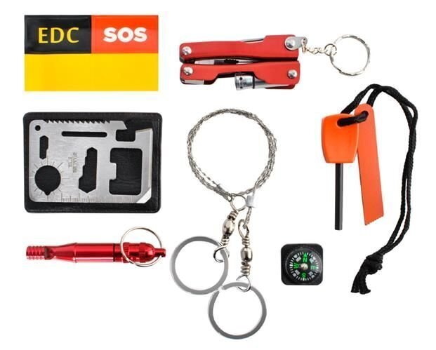 Išgyvenimo komplektas-Skubios pagalbos dėžė 8574 / XL13633„Survival Kit 7in1“ kaina ir informacija | Turistiniai peiliai, daugiafunkciniai įrankiai | pigu.lt