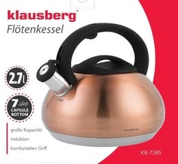 Чайник Klausberg KB-7385 со свистком, 2,7 л цена и информация | Чайники, кофейники | pigu.lt