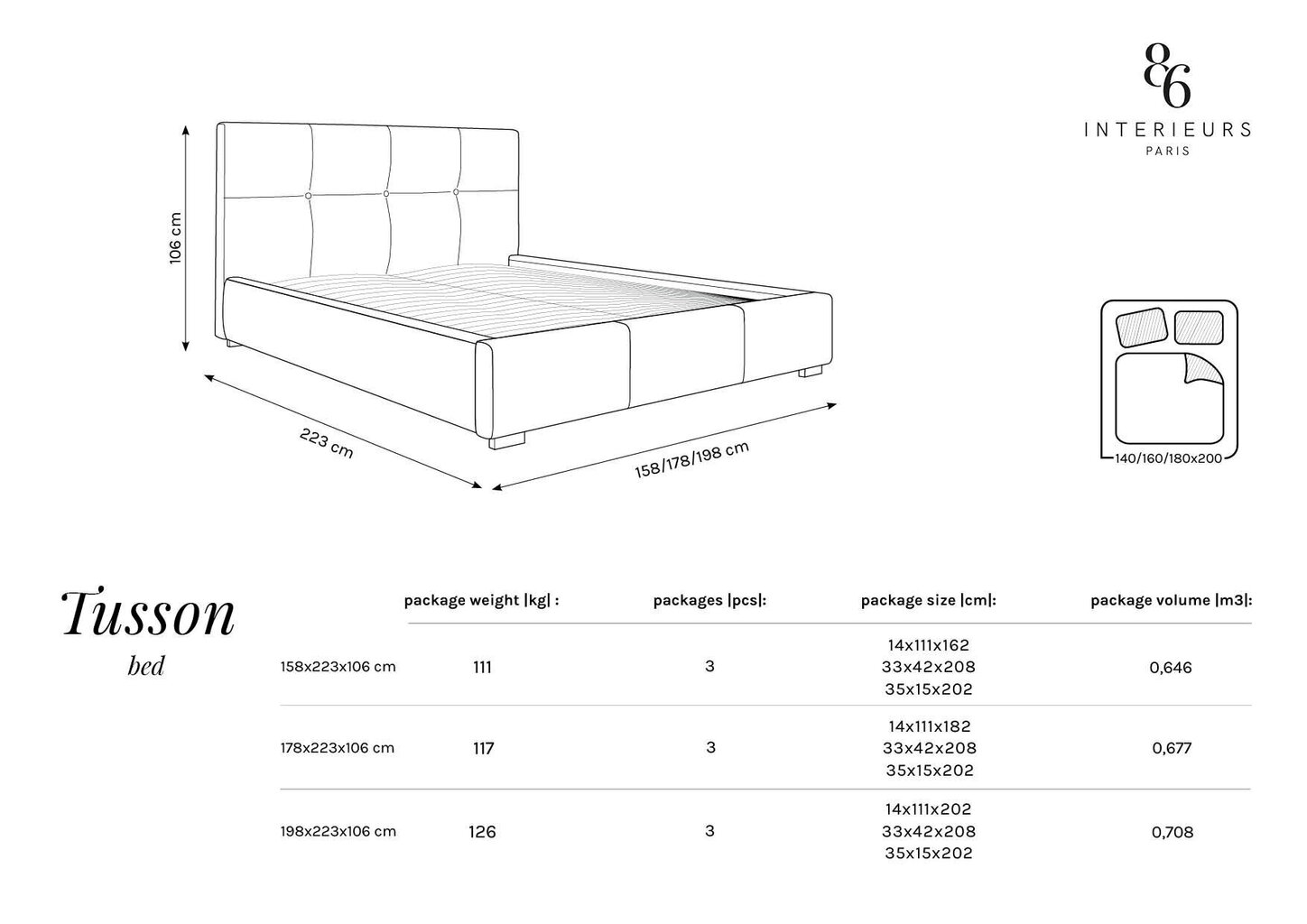 Lova Interieurs 86 Tusson 180x200 cm, tamsiai pilka kaina ir informacija | Lovos | pigu.lt