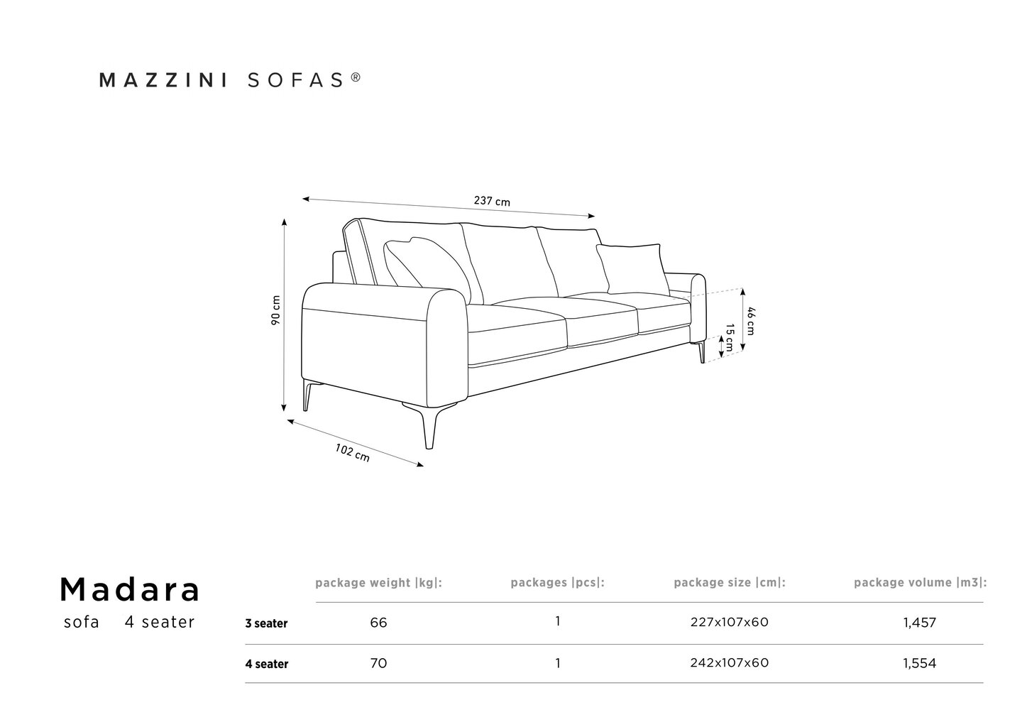 Keturvietė sofa Mazzini Sofas Madara, geltona kaina ir informacija | Sofos | pigu.lt