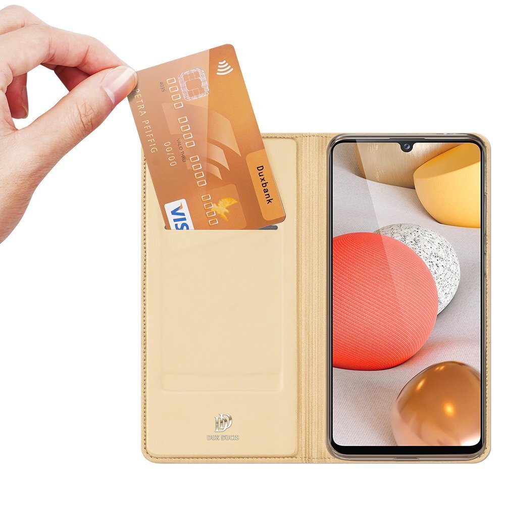 DUX DUCIS Skin Pro Bookcase type case for Samsung Galaxy A42 5G golden kaina ir informacija | Telefono dėklai | pigu.lt