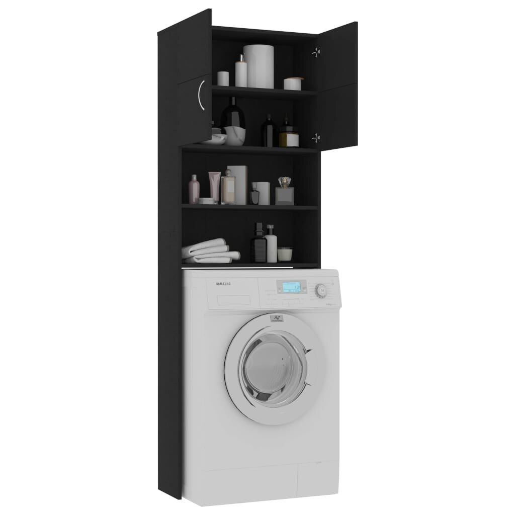 vidaXL Spintelių virš skalbimo mašinos rinkinys, juodas цена и информация | Vonios spintelės | pigu.lt