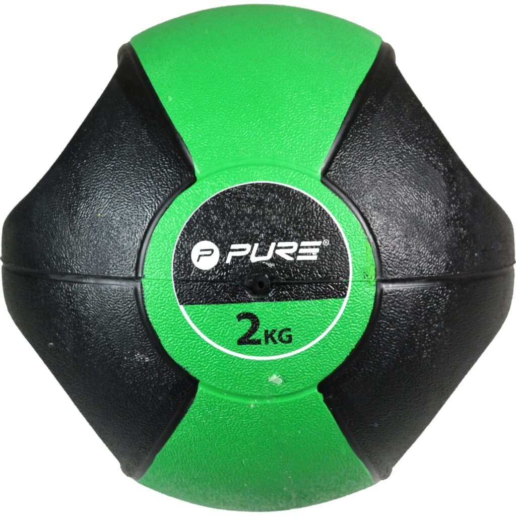 Medicininis kamuolys su rankenomis Pure2Improve, 2kg, žalias kaina ir informacija | Svoriniai kamuoliai | pigu.lt