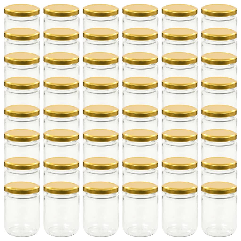 Stiklainiai su auksiniais dangteliais, 48 vnt, 230 ml kaina ir informacija | Konservavimo indai ir  priedai | pigu.lt