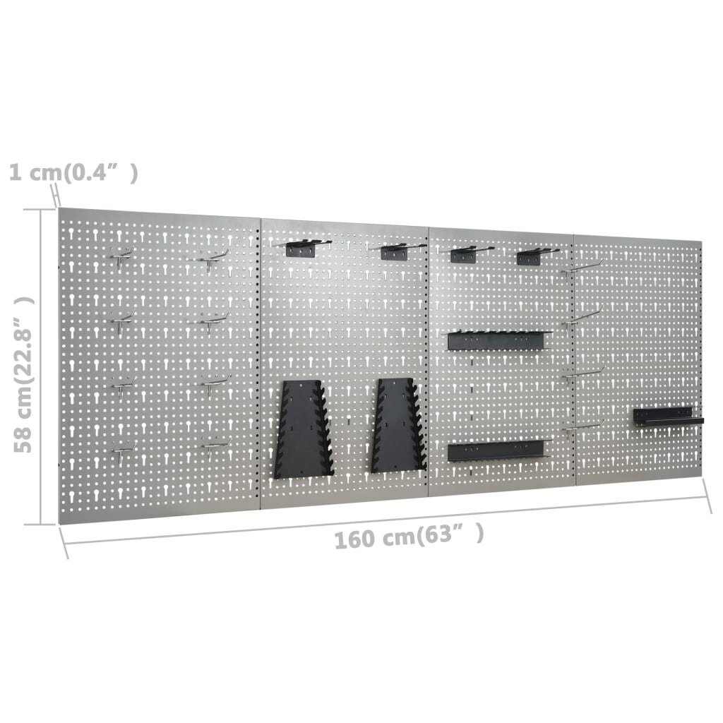 Sieninės plokštės su kabliukais, 40x58cm, 4 vnt. kaina ir informacija | Įrankių dėžės, laikikliai | pigu.lt