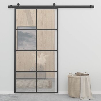 Stumdomos durys, juodos, 102.5x205cm, aliuminis ir ESG stiklas kaina ir informacija | Vidaus durys | pigu.lt