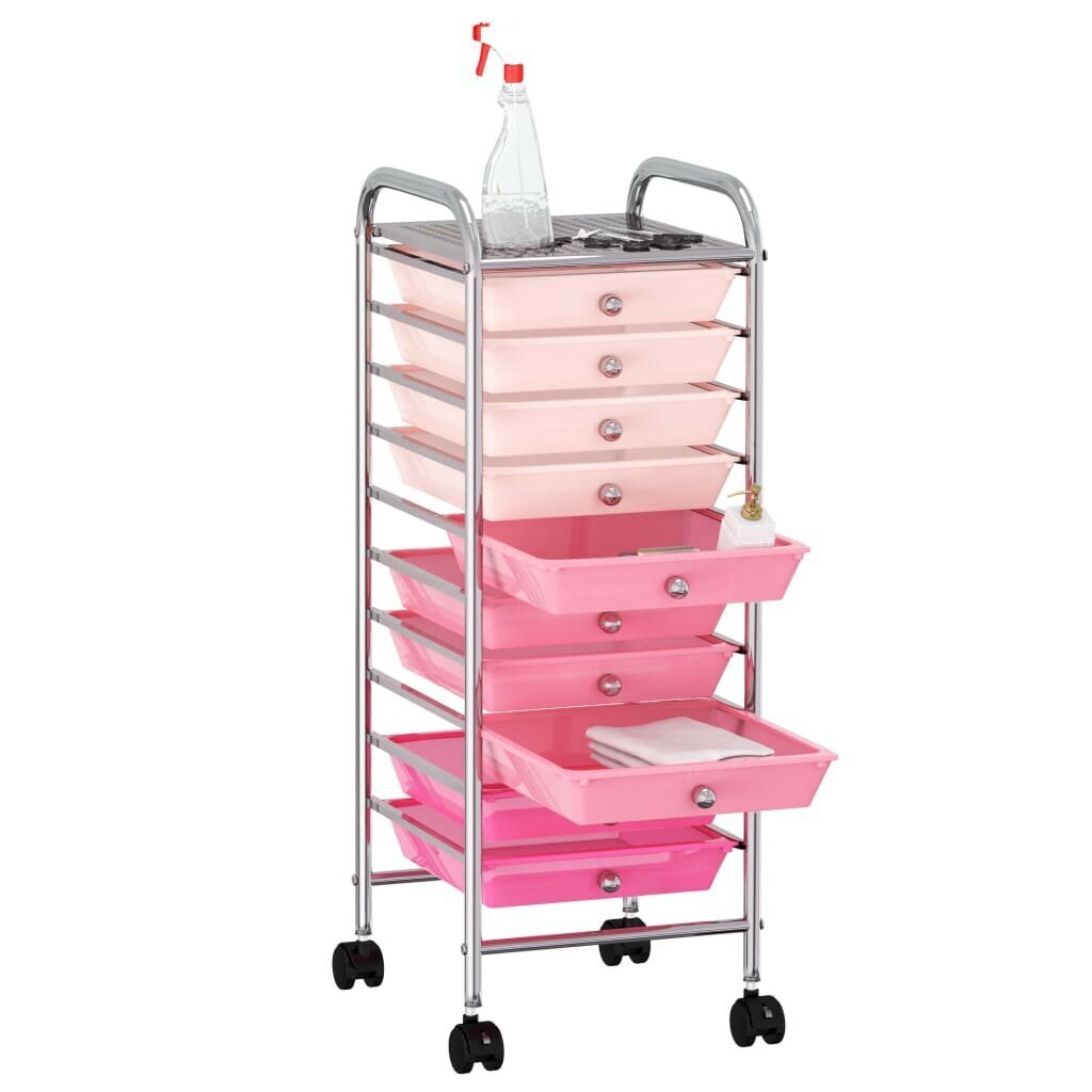 Mobilus vežimėlis, 10 stalčių, pereinantis rožinis, plastikas kaina ir informacija | Įrankių dėžės, laikikliai | pigu.lt