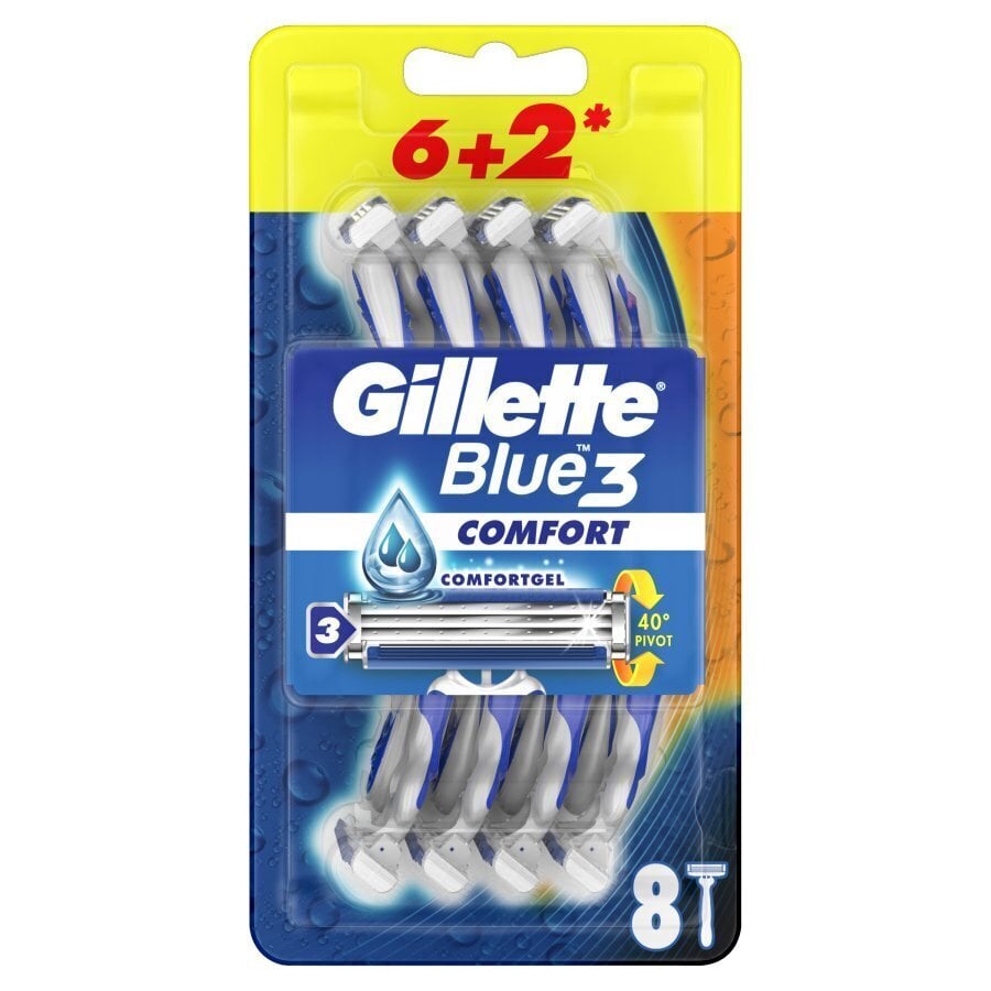 Vienkartiniai skustuvai Gillette BLUE 3, 6 vnt.+ 2 vnt. цена и информация | Skutimosi priemonės ir kosmetika | pigu.lt