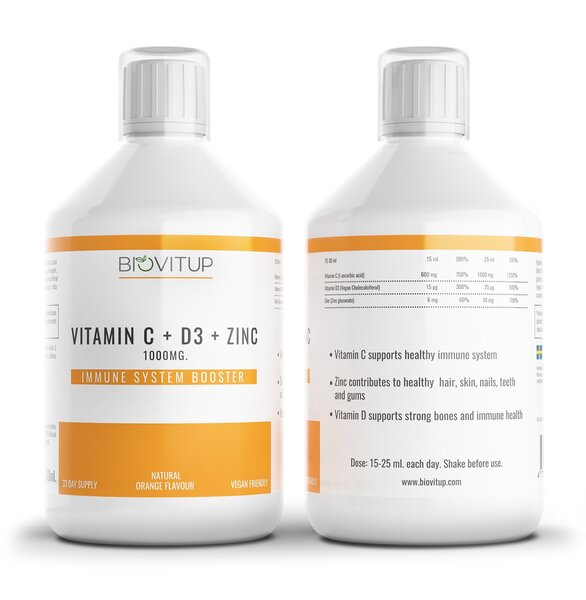 Maisto papildas Biovitup Vitaminas C +D3+Cinkas, 500 ml kaina | pigu.lt