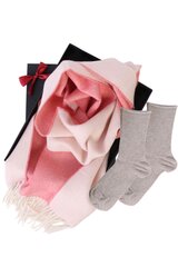 Vilnos kojinių ir alpakų vilnos šaliko rausvai baltos spalvos dovanų rinkinys moterims ANNI kaina ir informacija | Moteriškos kojinės | pigu.lt