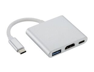 Адаптер Fusion USB-C Multiport  (3 in 1) - USB 3.0/HDMI/USB-C, серебряный цена и информация | Адаптеры, USB-разветвители | pigu.lt