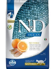 Farmina N&D Ocean Neutered сухой корм для кошек с сельдью и апельсином, 5 кг цена и информация | Сухой корм для кошек | pigu.lt